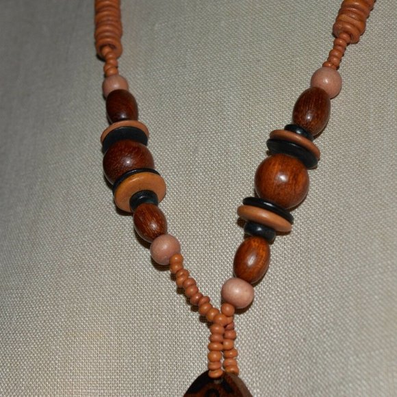 Wood Bead Cactus Southwestern Pendant Necklace - Picture 3 of 5